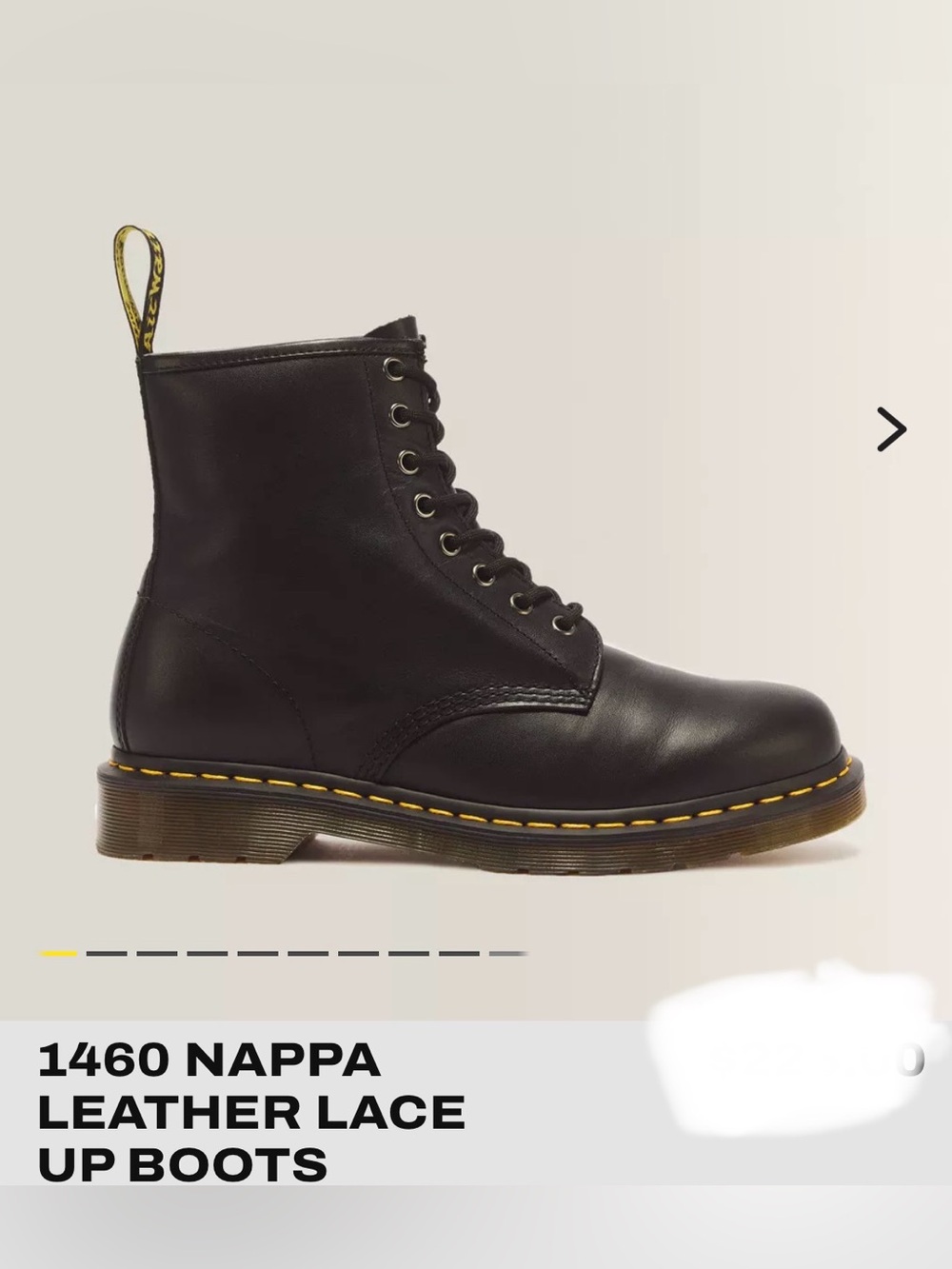 Dr. Martens 1460 Nappa Black Leather Lace-Up Boots with Yellow Stitching 9
